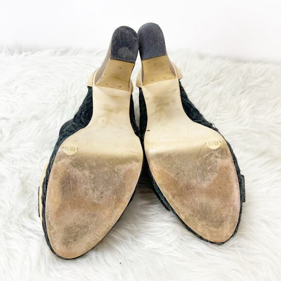 2/$30 2/$30 BCBGMaxazria 8 B Womens Black Leather Weave Cross Stack High Heels - Picture 12 of 13